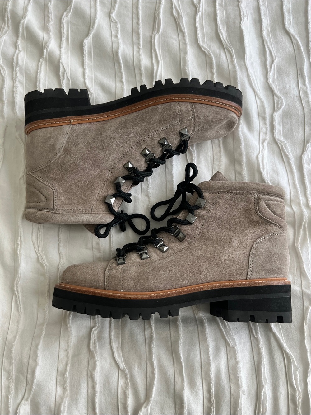 Marc Fisher Taupe Suede Lace-Up Lug Ankle Boots